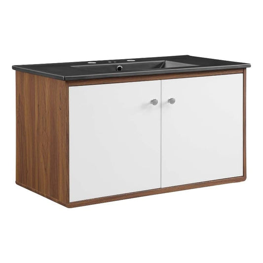 Modway Transmit 36" Wall-Mount Bathroom Vanity in Walnut Black