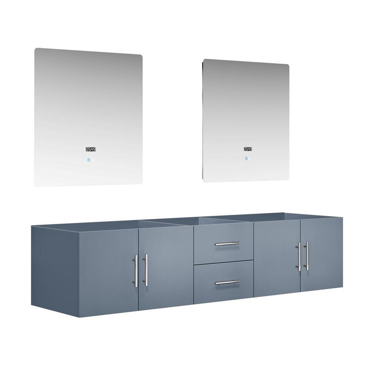 Geneva 80" Dark Grey Double Vanity, no Top and 30" LED Mirrors