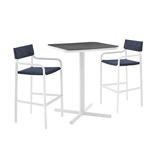 Modway EEI-3798-WHI-NAV Raleigh 3 Piece Outdoor Patio Aluminum Bar Set, White Navy