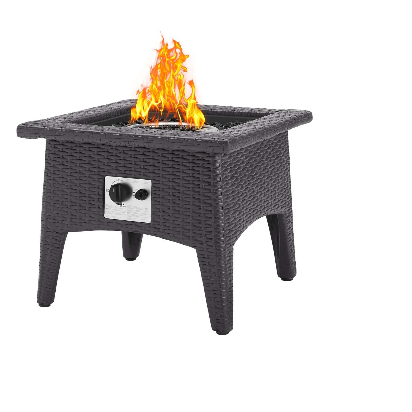 Modway Vivacity Wicker Rattan Square Propane Gas Fire Pit Table