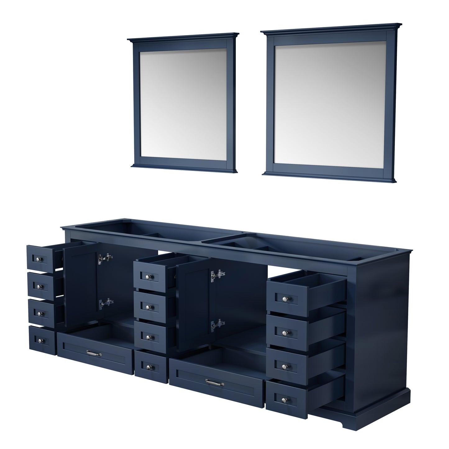 Dukes 84" Navy Blue Double Vanity, no Top and 34" Mirrors