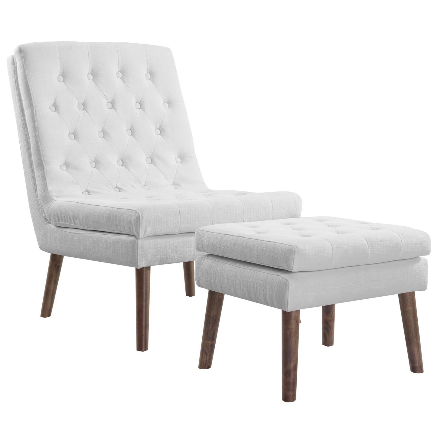 Modway Modify Tufted Modern Lounge Accent Chair and Ottoman Set in White