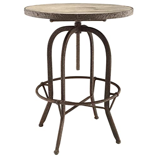 Modway Sylvan 24" Industrial Modern Round Wood Iron Metal Bar Table in Brown