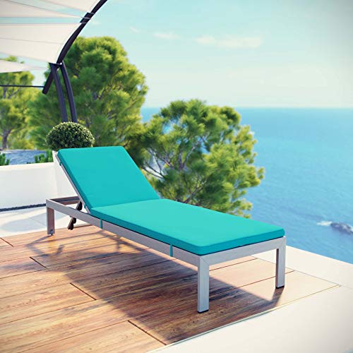 Modway EEI-4501-SLV-TRQ Shore Patio Aluminum Outdoor Chaise, Silver Turquoise