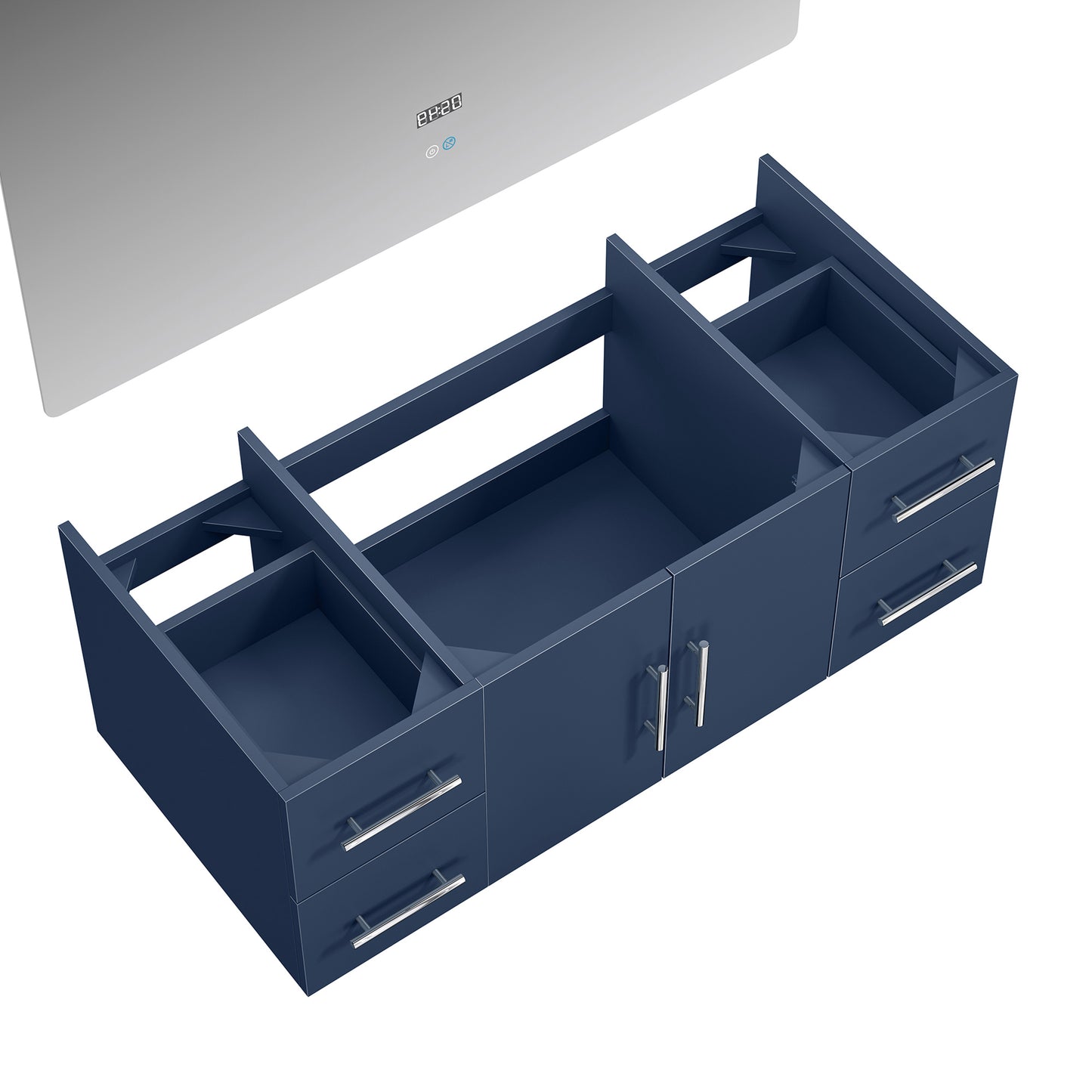 Geneva 48" Navy Blue Single Vanity, no Top and 48" LED Mirror