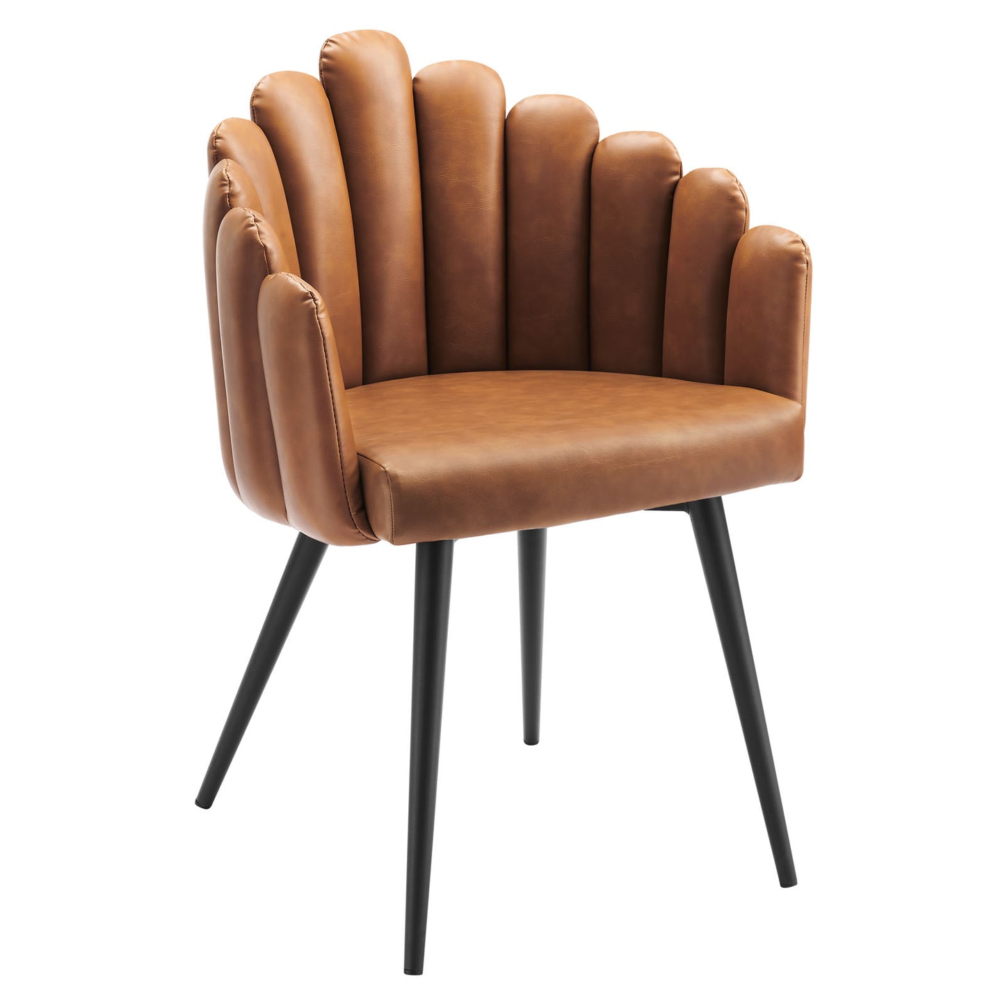 Modway Vegan Leather Channel Tufted Set of 2 in Black Tan Dining Chair