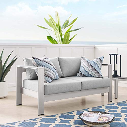 Modway EEI-4226-SLV-GRY Shore EEI-4226-SLV-GRYShore Sunbrella Patio Loveseat in Silver Gray