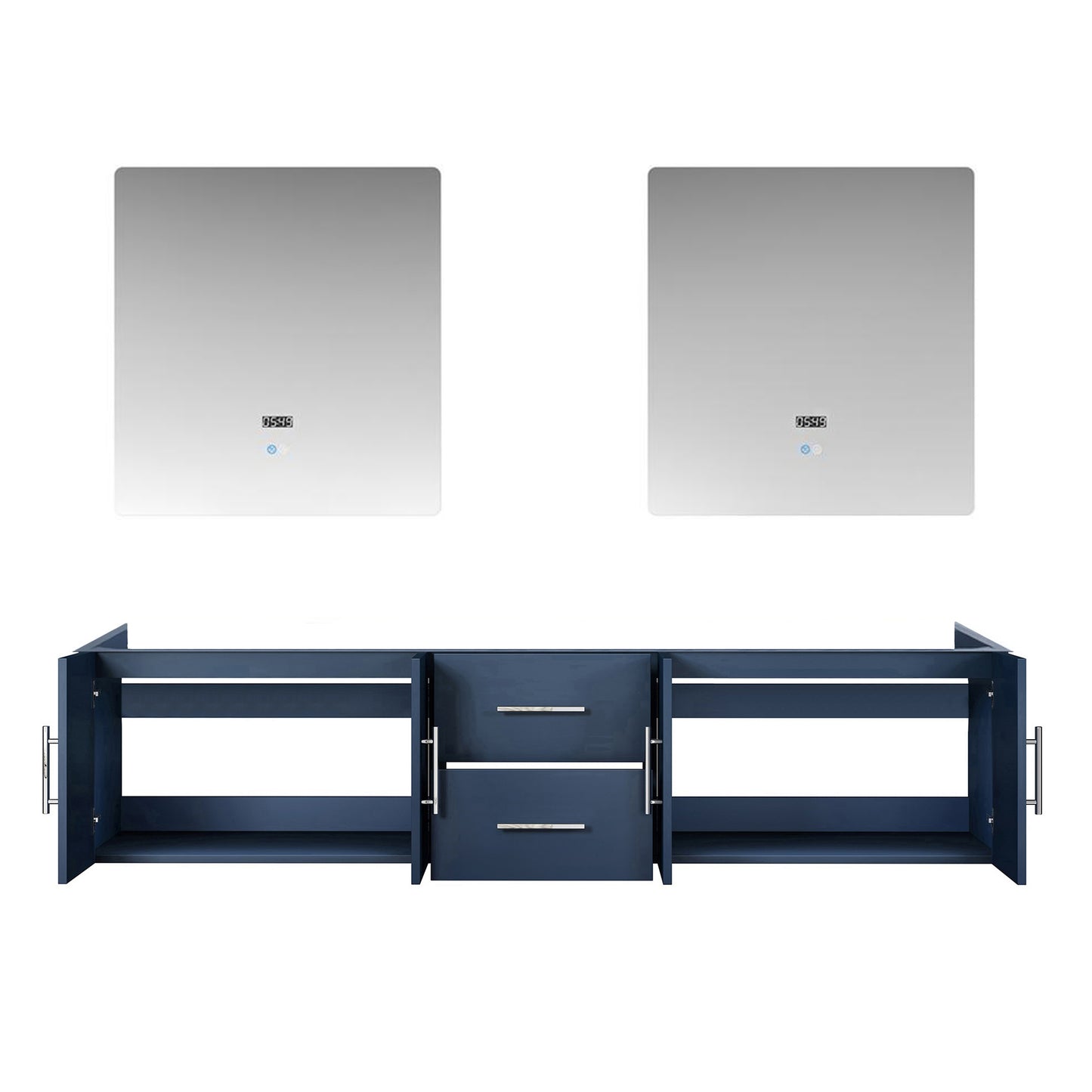 Geneva 80" Navy Blue Double Vanity, no Top and 30" LED Mirrors