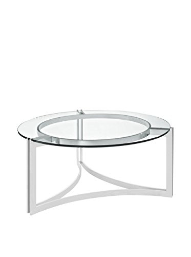 Modway Signet Modern Tempered Glass Stainless Steel Round Coffee Table In Silver