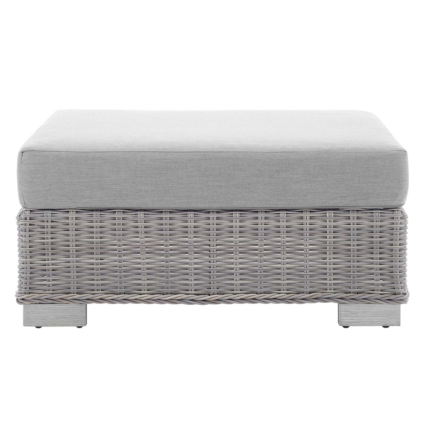 Modway EEI-3971-LGR-GRY Conway Patio Wicker Rattan Ottoman, Light Gray Gray