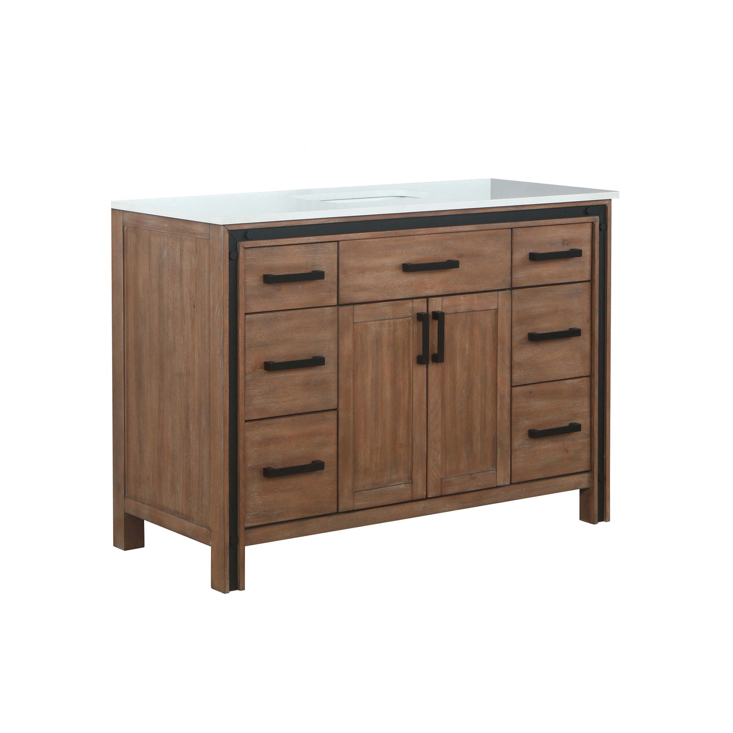 Ziva 48" Rustic Barnwood Single Vanity, Cultured Marble Top, White Square Sink and no Mirror