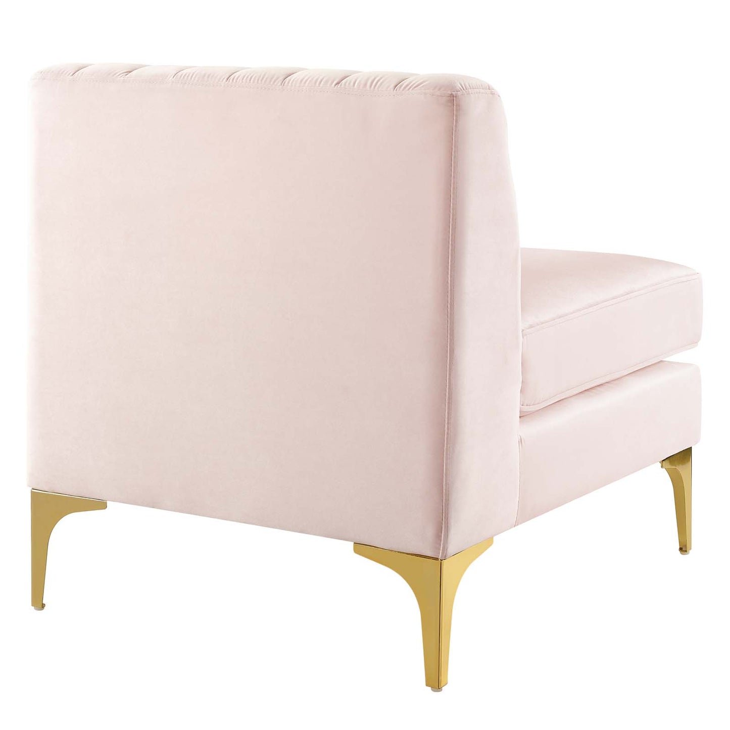 Modway Triumph Channel Performance Velvet Tufted Armless Sectional Chair in Pink