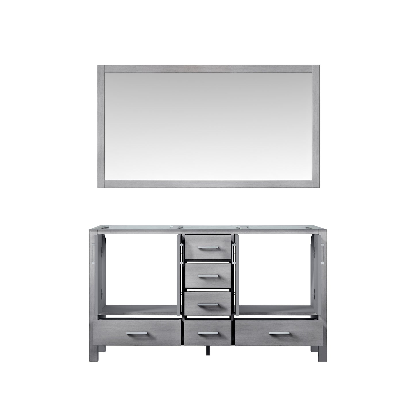 Jacques 60" Distressed Grey Double Vanity, no Top and 58" Mirror