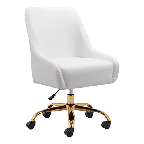 Zuo Modern - Madelaine Office Chair White & Gold - Modern - Seating - Steel, Plywood, Foam, 100% Polyurethane - Indoor - 35.8in Height