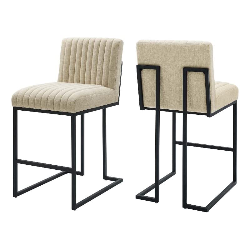 Modway Indulge Channel Tufted Fabric Counter Stools - Set of 2 in Beige