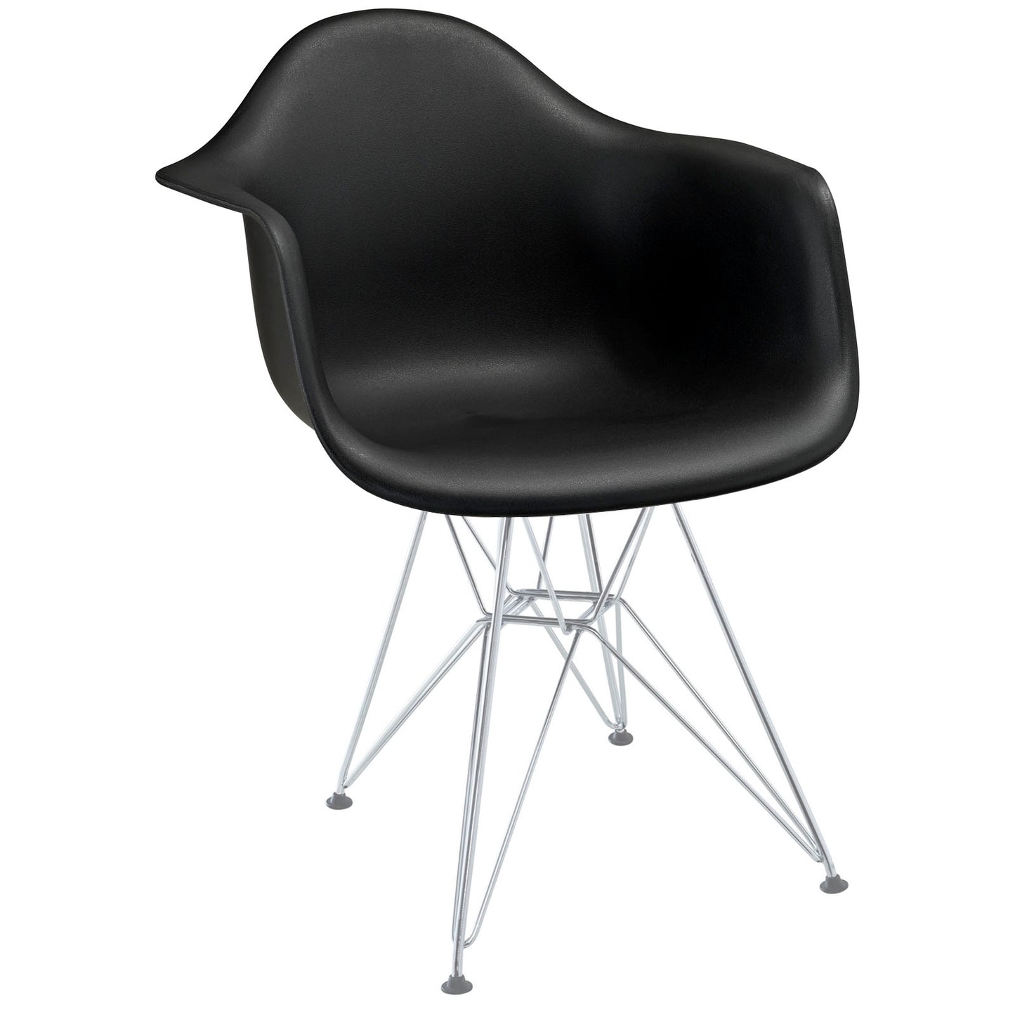 Modway Paris Mid-Century Modern Molded Plastic Dining Armchair with Steel Metal Base in Black