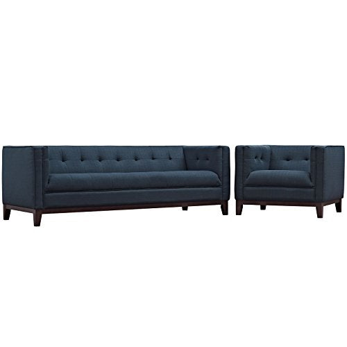 Modway Serve Modern Tuxedo Tufted Two Armchair Set with Upholstered Fabric in Light Gray