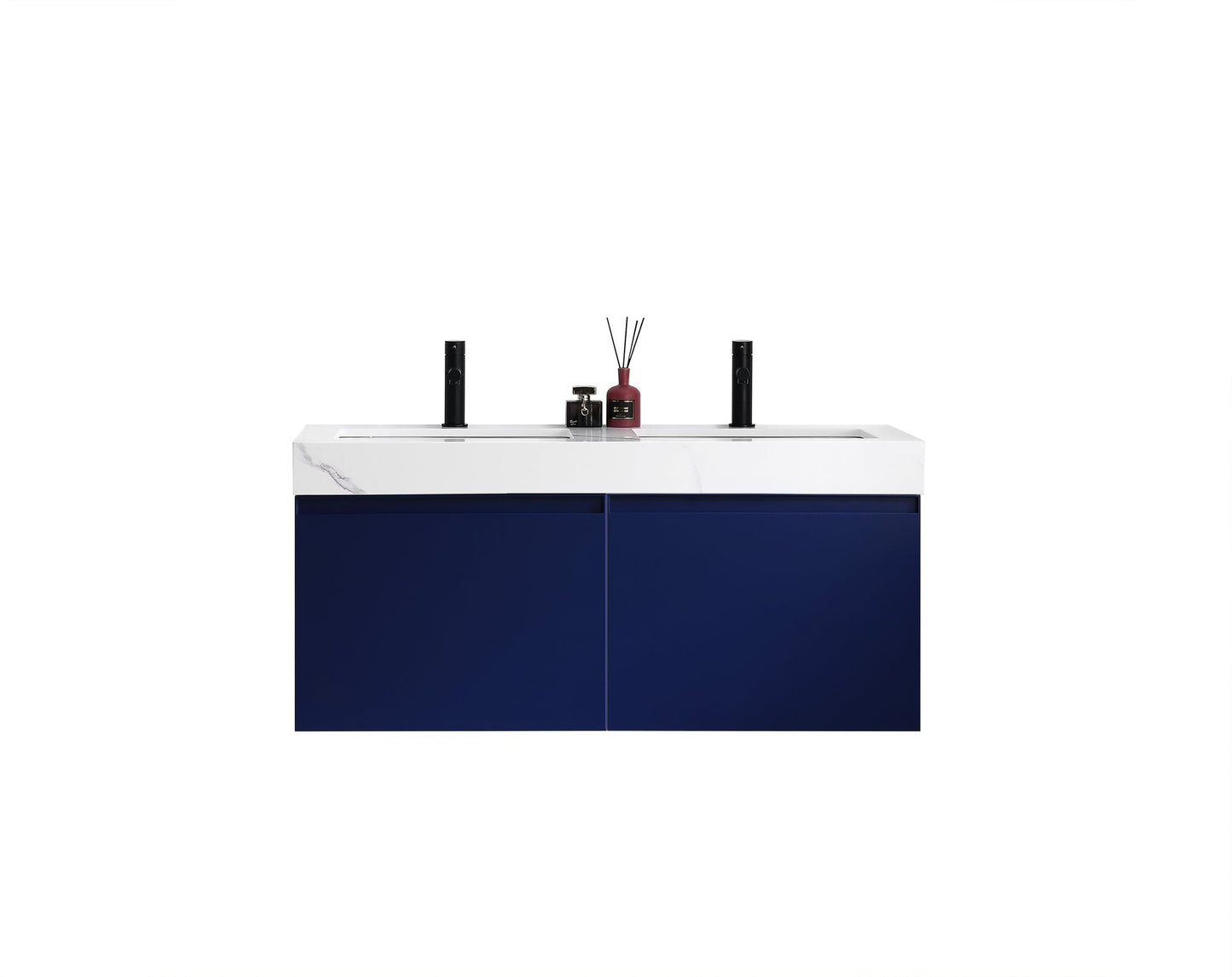 MANAROLA 48” NAVY BLUE WITH THICK QUARTZ WALL MOUNT MODERN BATHROOM VANITY