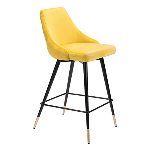 Zuo Modern - Piccolo Counter Chair Yellow - Modern - Seating - Steel, Foam, 100% Polyester - Indoor - 36.4in Height