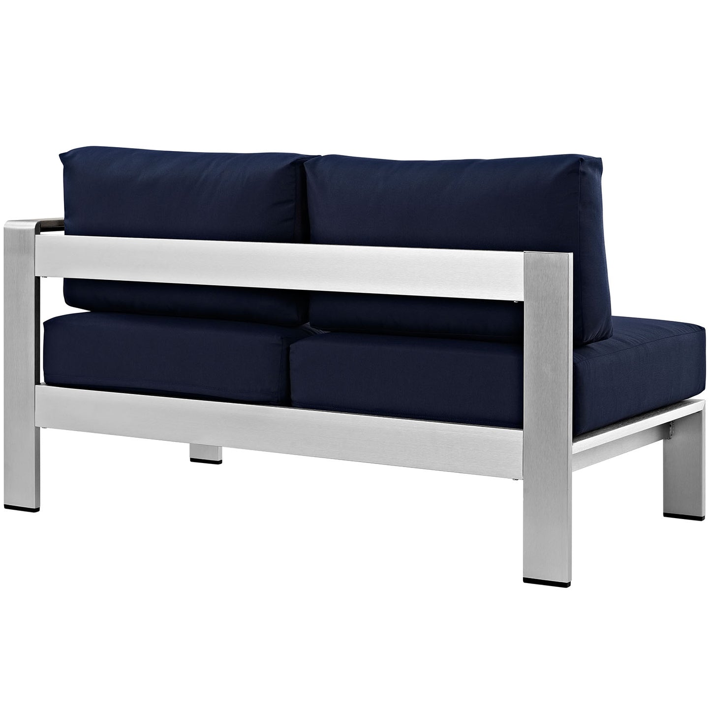 Modway Shore Aluminum Outdoor Patio Right Arm Loveseat in Silver Navy