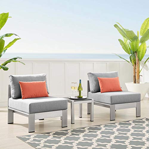 Modway EEI-4312-SLV-GRY-SET Shore Aluminum 3 Piece Outdoor Patio Set in Silver Gray