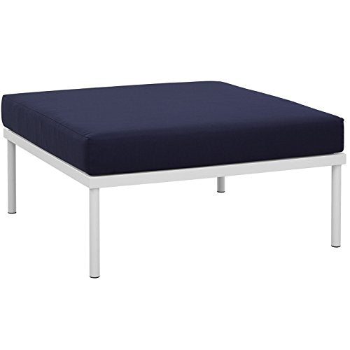 Modway Harmony Aluminum Outdoor Patio Ottoman with Cushion in White Navy