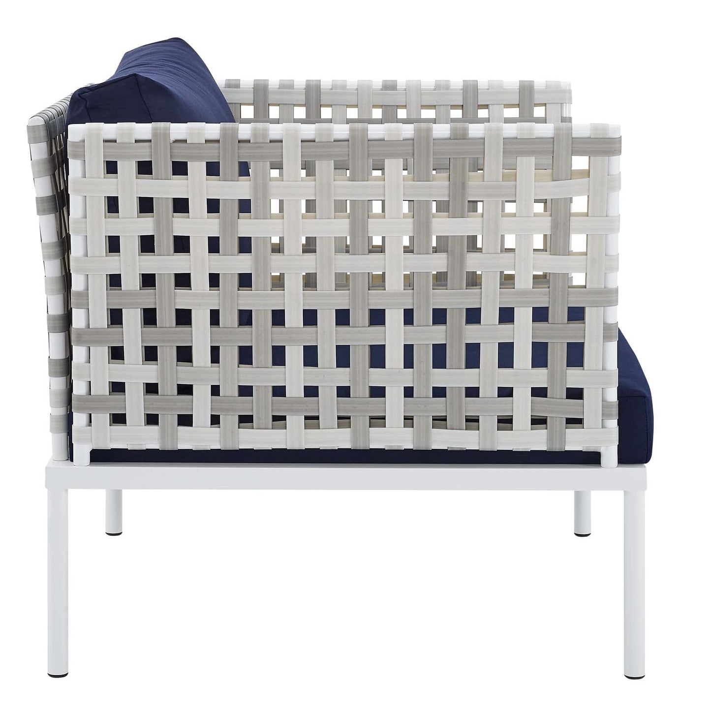 Modway Harmony Sunbrella Basket Weave Outdoor Patio Aluminum Armchair, Taupe Navy