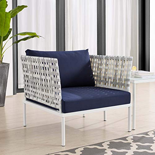 Modway Harmony Sunbrella Basket Weave Outdoor Patio Aluminum Armchair, Taupe Navy