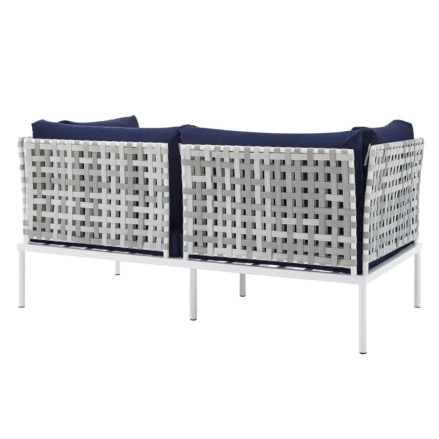 Modway EEI-4961-TAU-NAV Harmony Sunbrella Basket Weave Taupe Navy Outdoor Patio Aluminum Loveseat