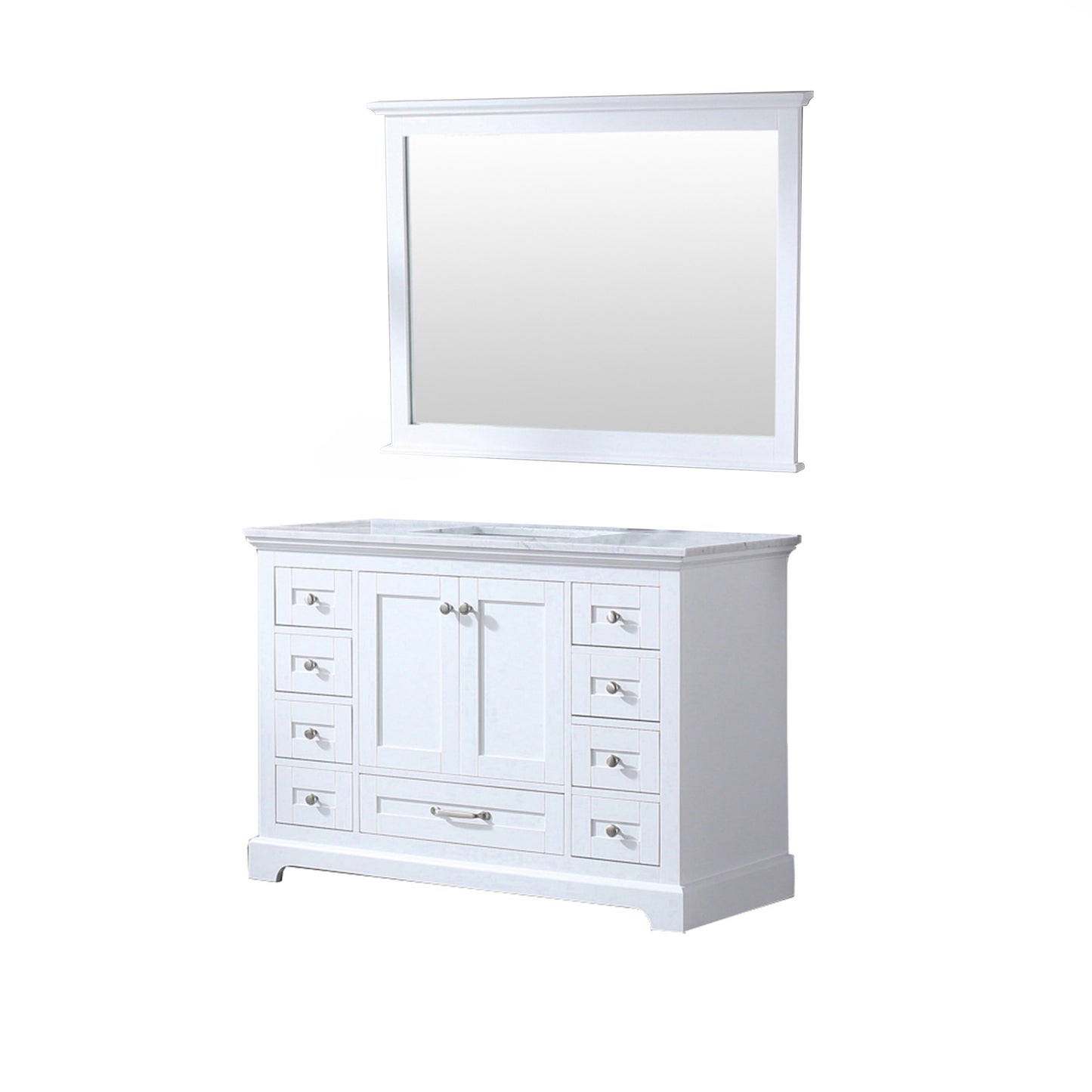 Dukes 48" White Single Vanity, White Carrara Marble Top, White Square Sink and 46" Mirror