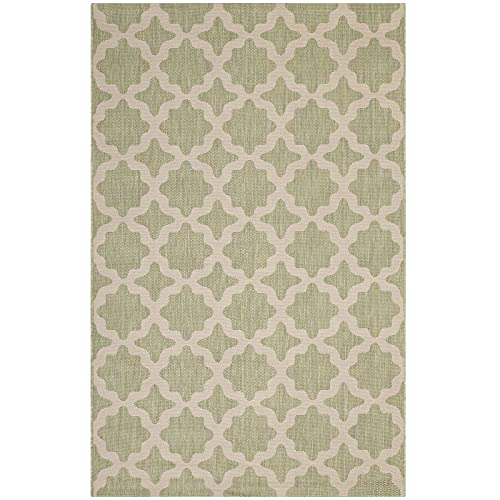 Modway Cerelia Moroccan Trellis 9x12 Indoor and Outdoor Area Rug in Beige and Light Green