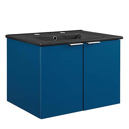 Modway Maybelle 24" Wall-Mount Bathroom Vanity in Navy Black