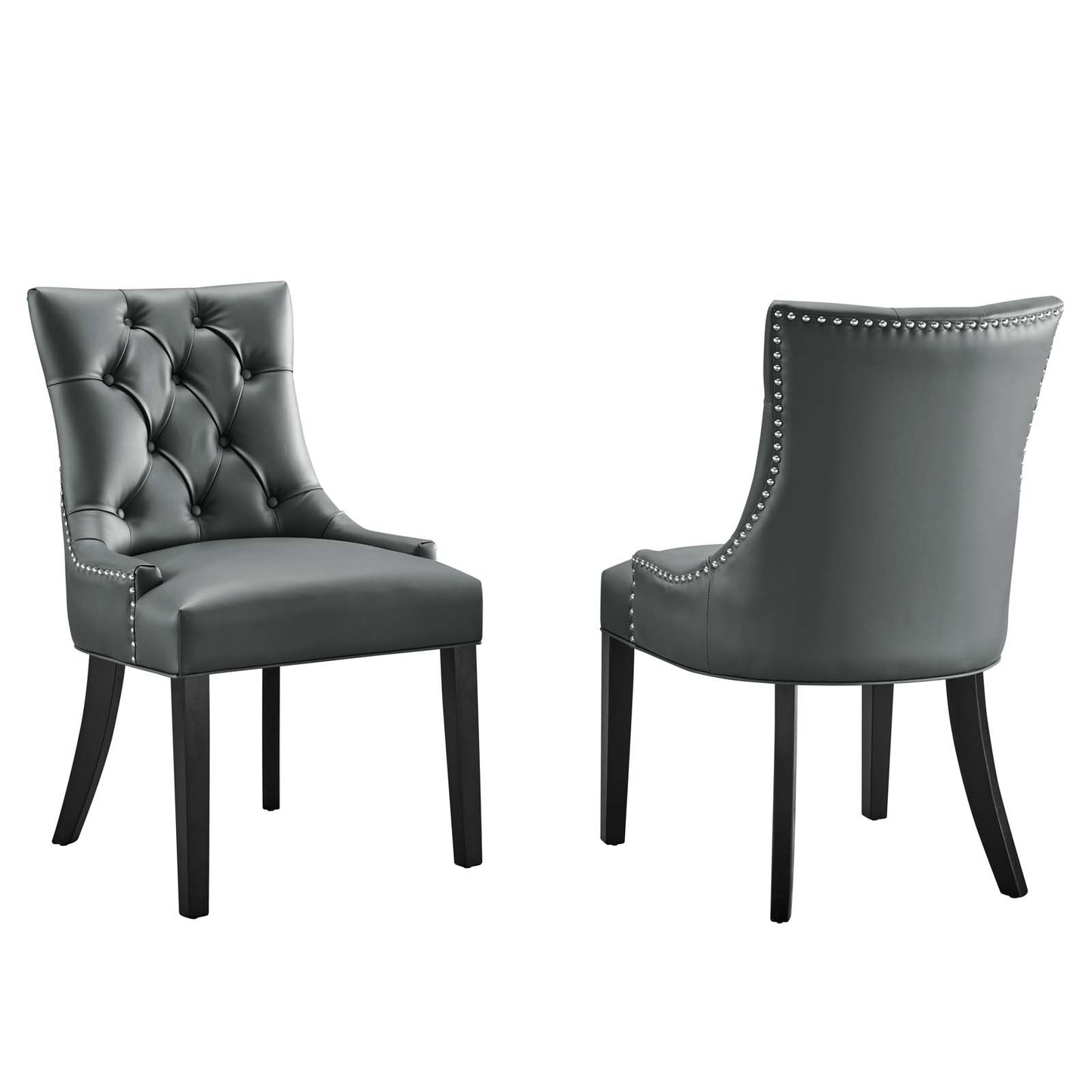 Modway Regent Modern Tufted Vegan Leather Upholstered Two Dining Chairs with Nailhead Trim in Gray