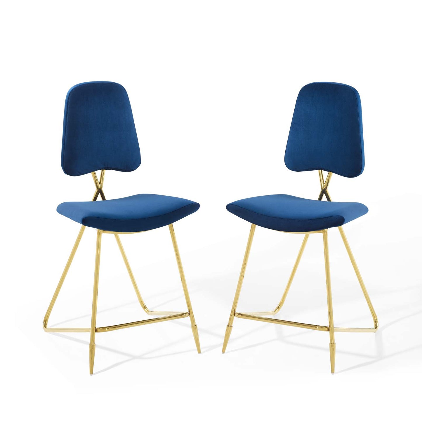 Modway Ponder Counter Stool Performance Velvet Set of 2 in Navy