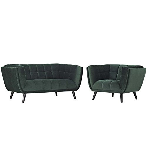 Modway Bestow Upholstered Velvet Button-Tufted Loveseat and Armchair