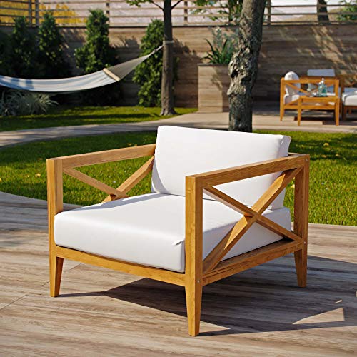 Modway EEI-3425-NAT-WHI Northlake Outdoor Patio Premium Grade A Teak Armchair With Sunproof Cushions, Natural White