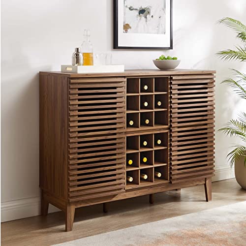 Modway Render Mid-Century Modern Wine Bar Cabinet in Walnut