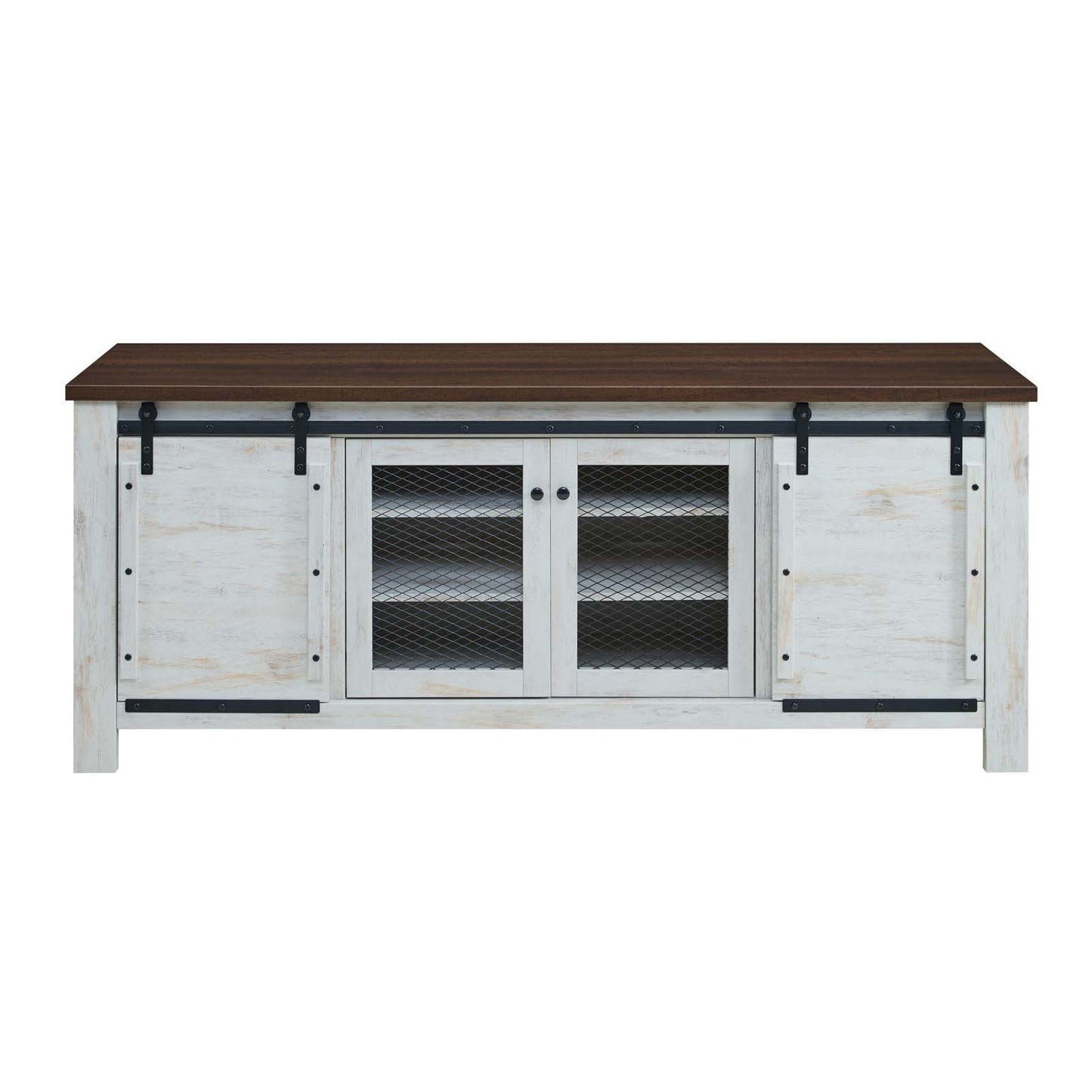 Modway Bennington 70" Rustic Sliding Door Buffet Table Sideboard, 71" TV Stand, White