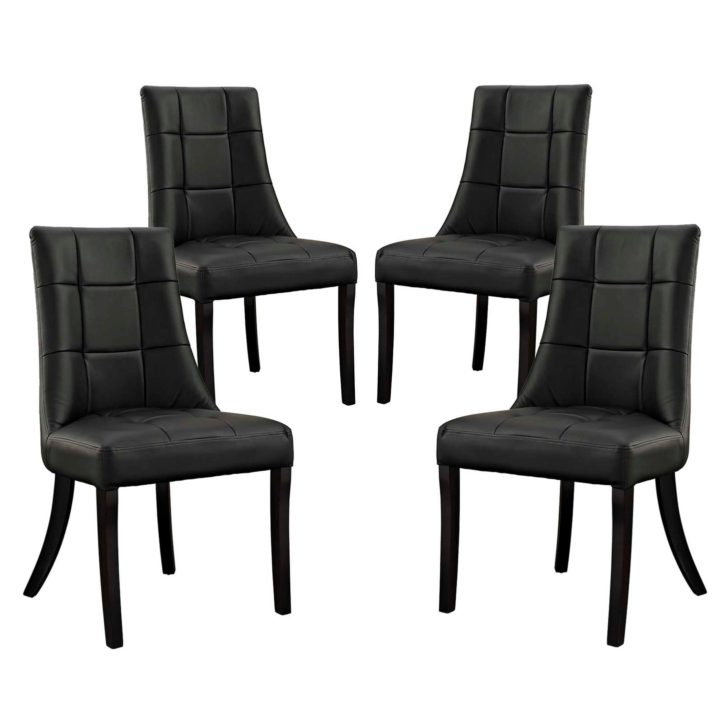 Modway Noblesse Modern Tufted Vegan Leather Upholstered Four Kitchen and Dining Room Chairs in Black