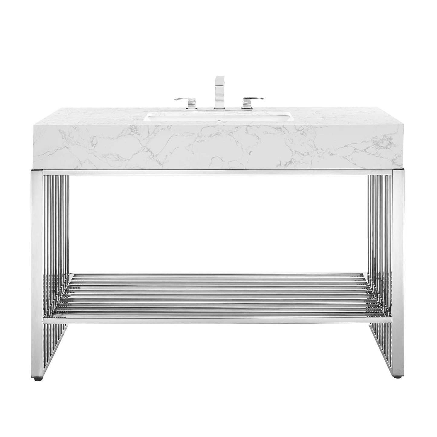 Modway Gridiron 48" Bathroom Vanity in White Silver Cabinet