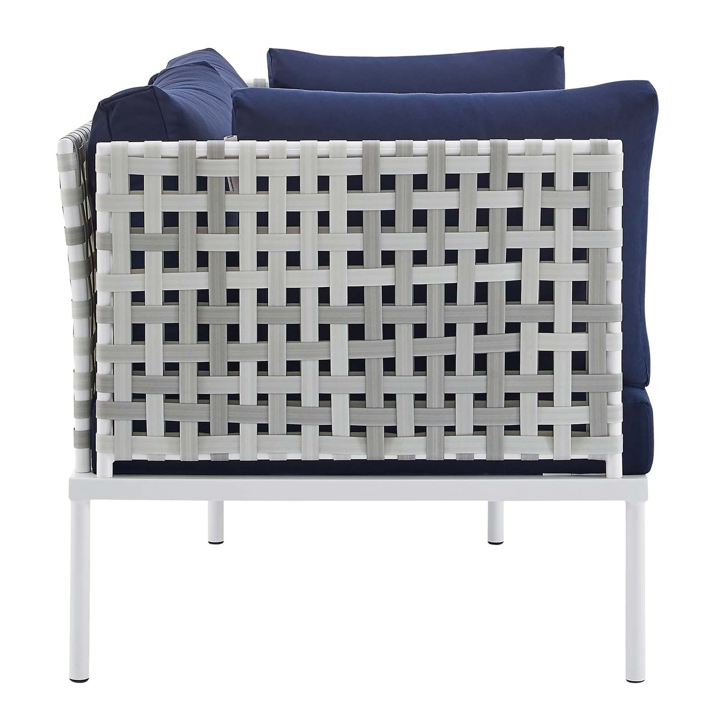 Modway EEI-4961-TAU-NAV Harmony Sunbrella Basket Weave Taupe Navy Outdoor Patio Aluminum Loveseat