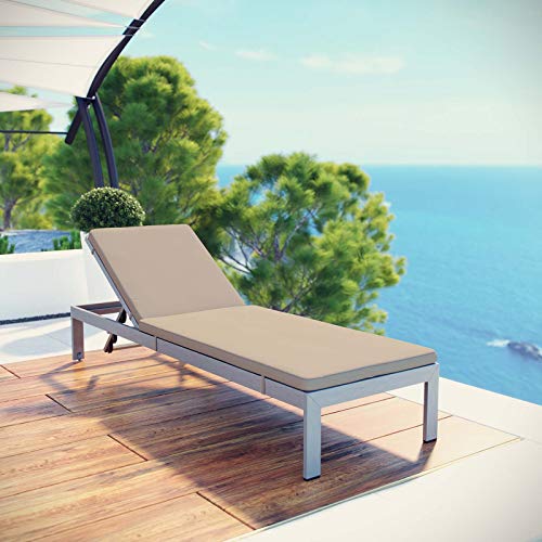 Modway EEI-4501-SLV-BEI Shore Patio Aluminum Outdoor Chaise, Silver Beige