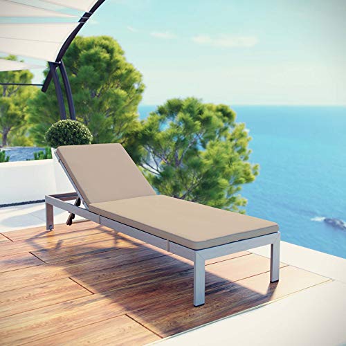 Modway Shore Aluminum Outdoor Patio Chaise Poolside Lounge Chair with Cushion, Beige