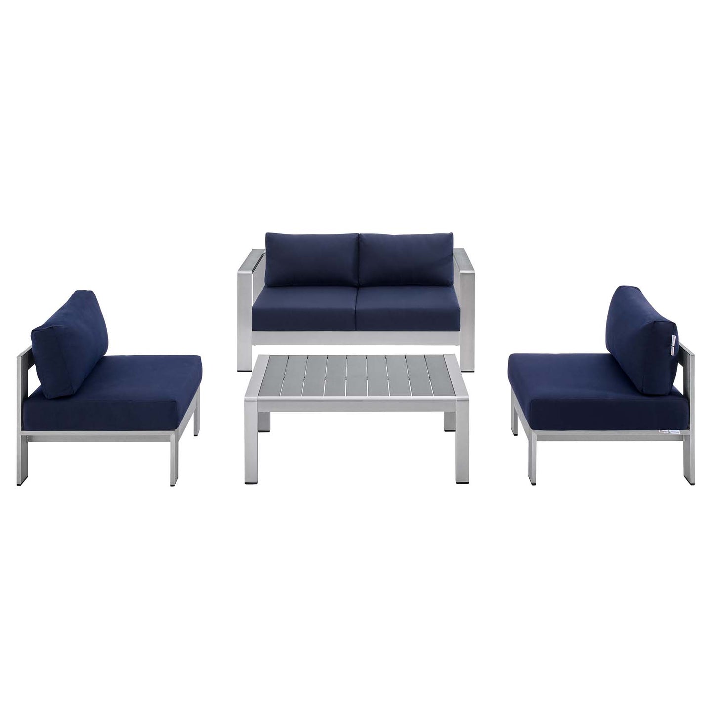 Modway EEI-4315-SLV-NAV-SET Patio Aluminum 4 Piece Set in Silver Navy