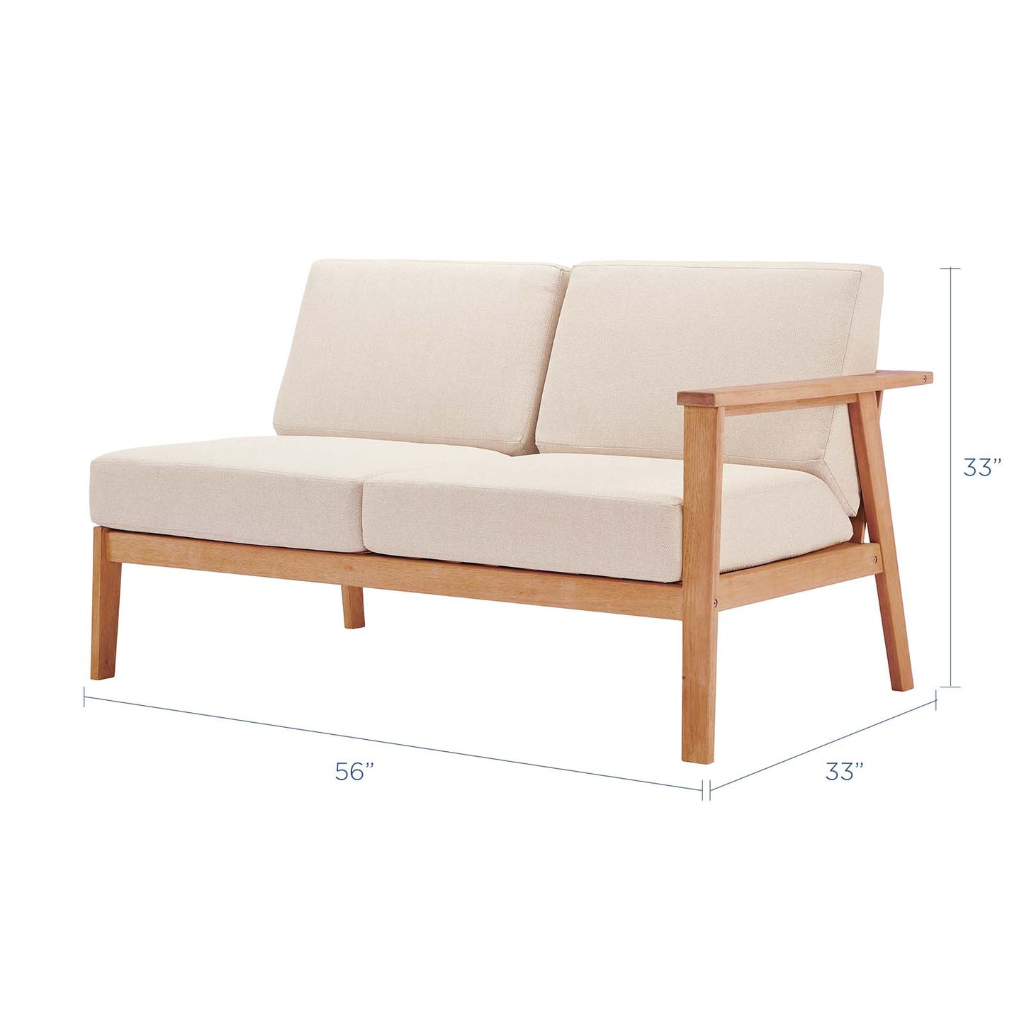 Modway EEI-3678-NAT-TAU Outdoor Patio Eucalyptus Wood Sectional Sofa Right-Facing Loveseat in Natural Taupe