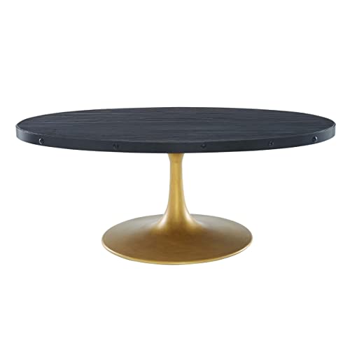 Modway Drive Round Pedestal Wood and Iron Coffee Table