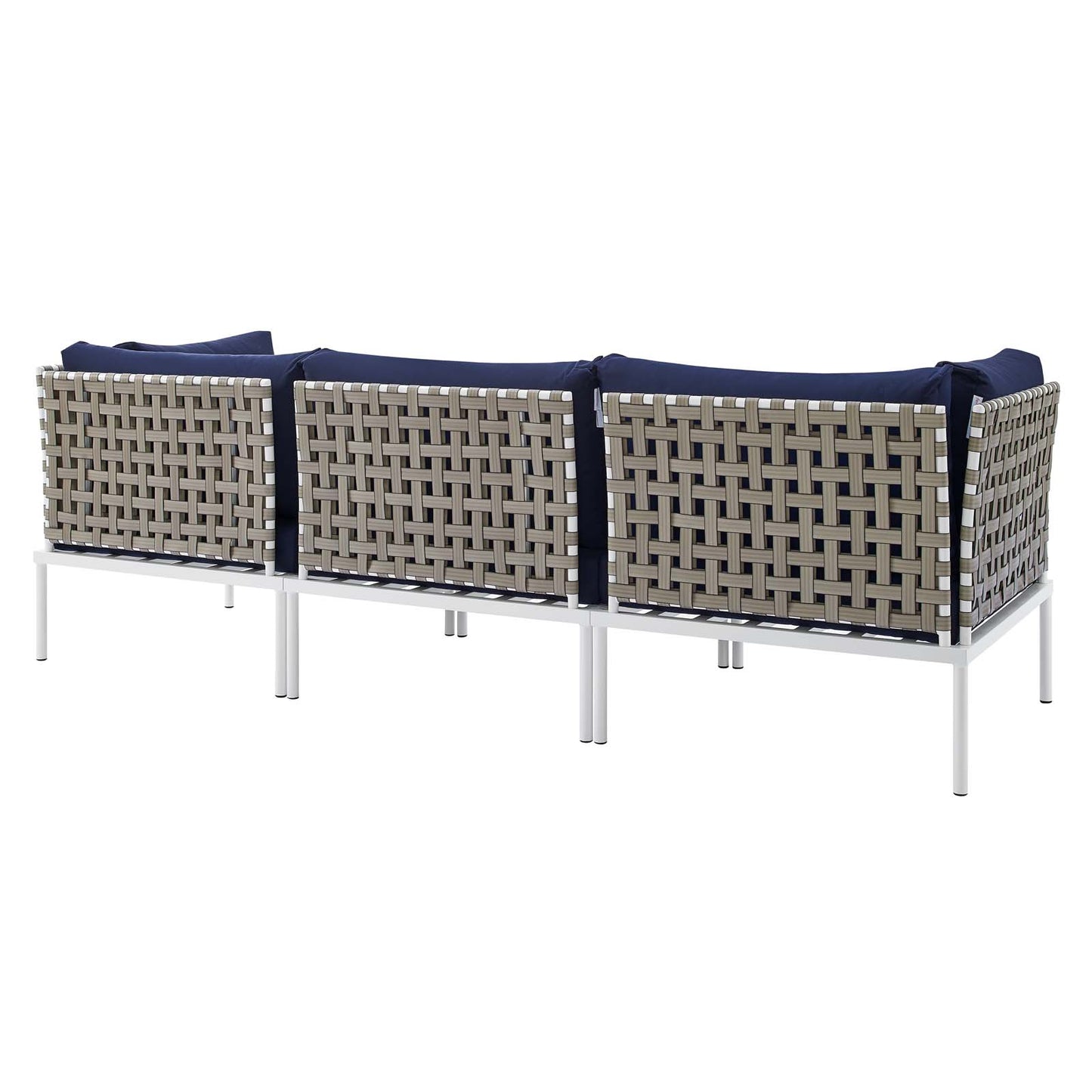 Modway EEI-4966-TAN-NAV Harmony Sunbrella Basket Weave Tan Navy Outdoor Patio Aluminum Sofa