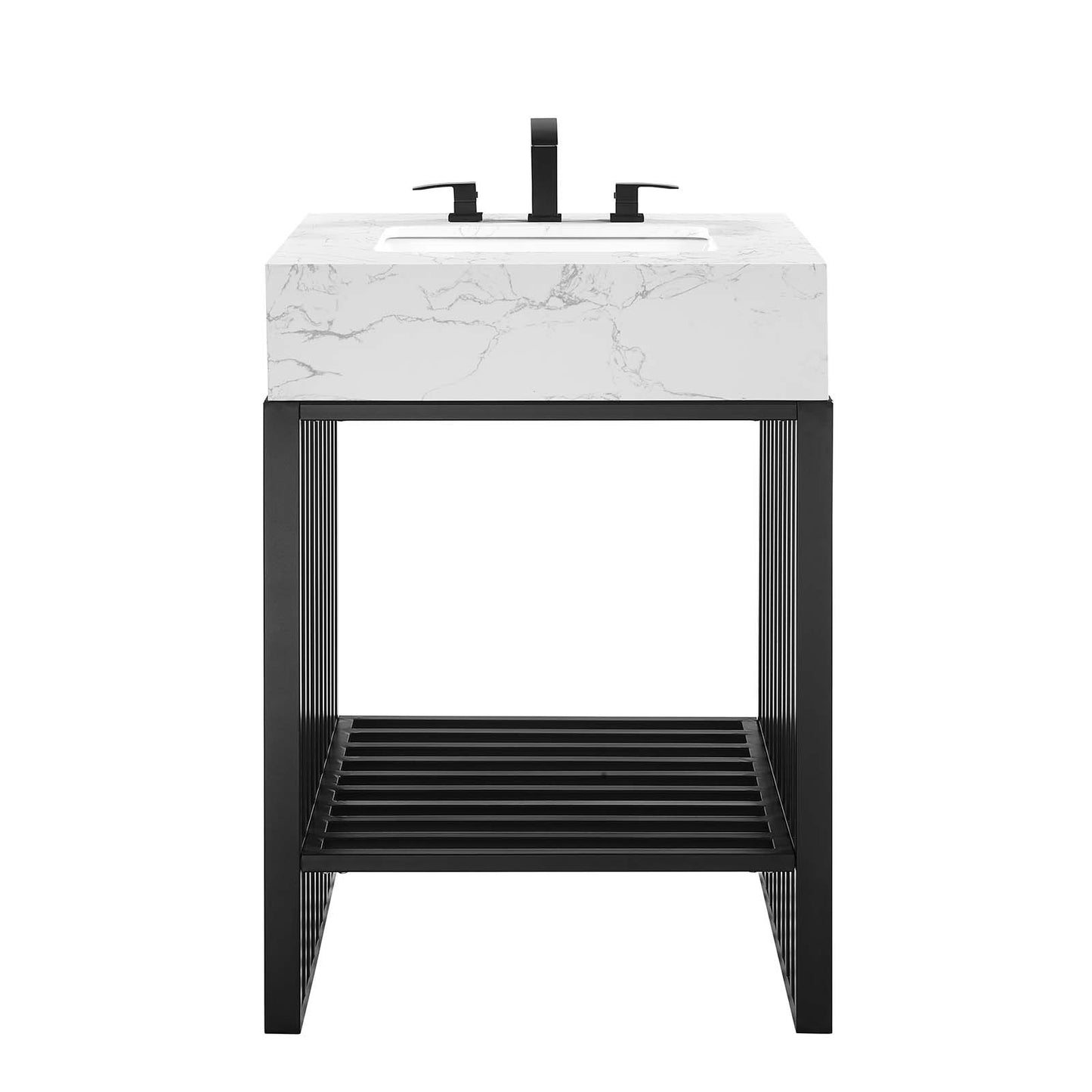 Modway Gridiron 24" Stainless Steel Bathroom Vanity in White Black-with Artificial Marble Sink