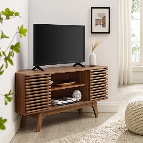 Modway Render Mid-Century Modern Low Profile 46" Corner Media TV Stand in Wal