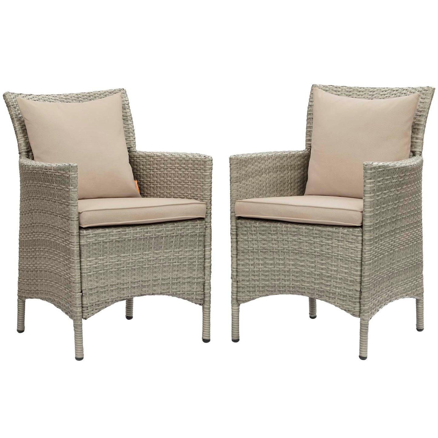 Modway Conduit Wicker Rattan Patio Dining Arm Chair in Gray and Beige (Set of 2)